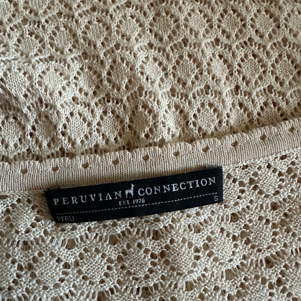 Peruvian connection 100% Pima cotton cream crochet knit sweater size small boho - Picture 4 of 7